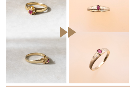 シプレ ド・オールの修理事例です。お客様の指輪、石をそのまま生かして新しい指輪を作りました。
