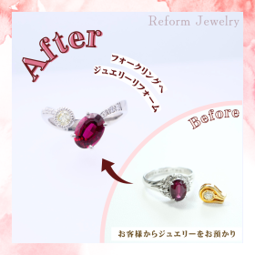 埼玉県浦和のジュエリーショップ【シプレドオール】で、お客様のお持ちのトルマリン、ダイヤモンドを合わせてフォークリングを制作いたしました。