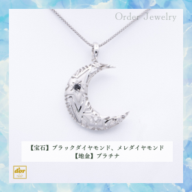 ブラックダイヤモンドとメレダイヤモンドをあしらった月モチーフのプラチナペンダントネックレス