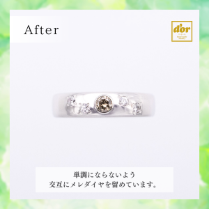 プラチナの平打ちリングにダイヤモンドを埋め込んだ修理事例