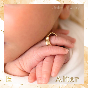 K18イエローゴールドでお作りした槌目仕上げのベビーリング。お子さまの誕生記念にぴったりのオーダーメイドジュエリーです。