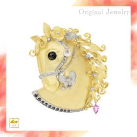 2026年干支 丙午 馬モチーフ K18ブローチ兼ペンダント 花と蝶 ダイヤモンド 浦和 シプレドオール