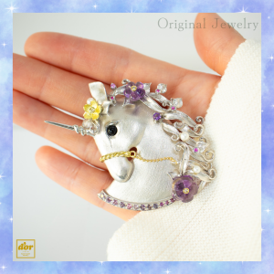 ユニコーン ペンダント シルバー K18 アメジスト 花 2026年干支 午年 浦和