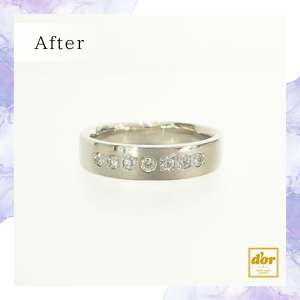 浦和の小さなジュエリーショップ【シプレドオール】ではお客様のシンプルなプラチナリングをダイヤモンドを追加して留める修理も可能です。